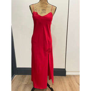 Vintage La Senza Red Satin Slip Dress Formal Gown Medium Slit Vamp Romantic Y2K